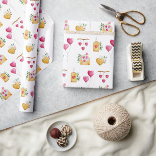 Romantische waterverf harten illustraties Patroon Cadeaupapier