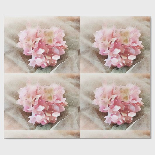 Romantische Waterverf Hydrangea Wrapppapier Cadeaupapier (Vlak)