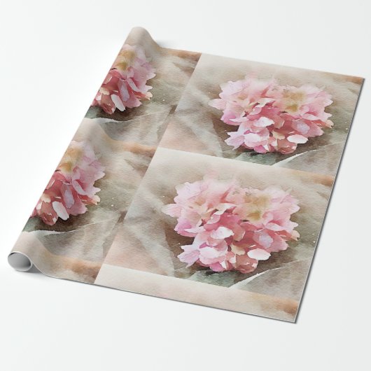 Romantische Waterverf Hydrangea Wrapppapier Cadeaupapier (Uitgerold)