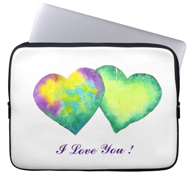 Romantische waterverf Ik hou van je hart Laptop Sleeve (Voorkant)