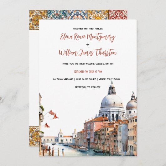 Romantische Waterverf Italië Bestemmingsbruiloft Kaart (Voorkant / Achterkant)