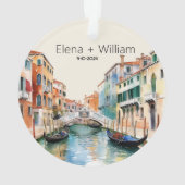 Romantische Waterverf Italië Bruiloft Pas getrouwd Ornament (achterkant)