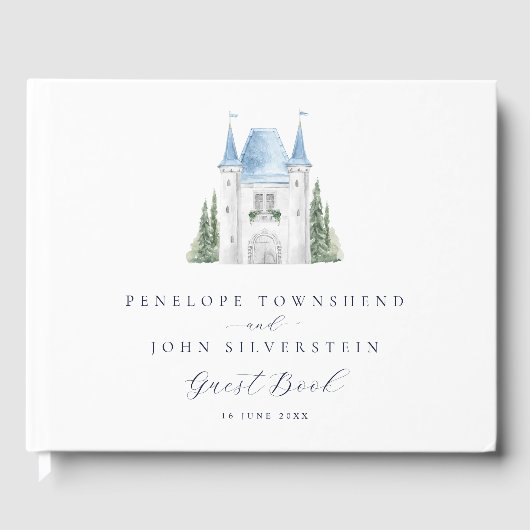 Romantische Waterverf Kasteelillustratie Huwelijk Gastenboek (Voorkant)
