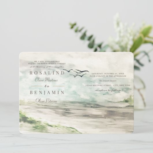 Romantische Waterverf Landschap 3 Foto's Weddensch Kaart (Staand voorkant)