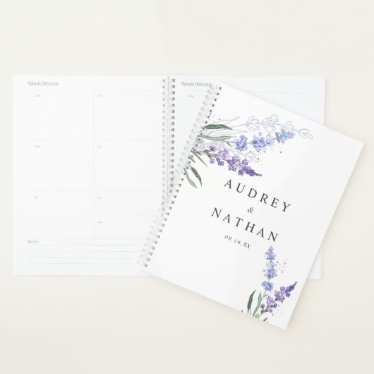 Romantische waterverf lavendel bloemige bruiloft planner (Display)