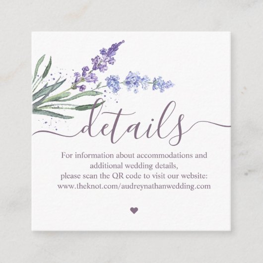 Romantische Waterverf Lavendel bruiloft details Informatiekaartje (Voorkant)