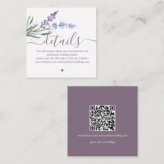 Romantische Waterverf Lavendel bruiloft details Informatiekaartje (Voorkant / Achterkant)