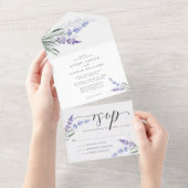 Romantische Waterverf Lavender Floral Wedding All In One Uitnodiging (Afscheurbaar)