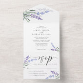 Romantische Waterverf Lavender Floral Wedding All In One Uitnodiging (Binnen)