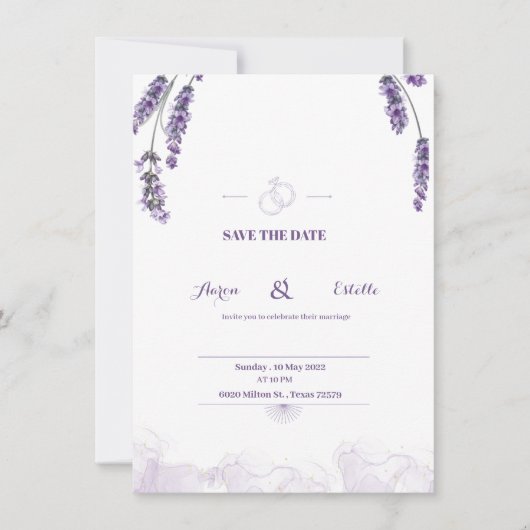 Romantische Waterverf Lavender Floral Wedding Invi Kaart (Voorkant)