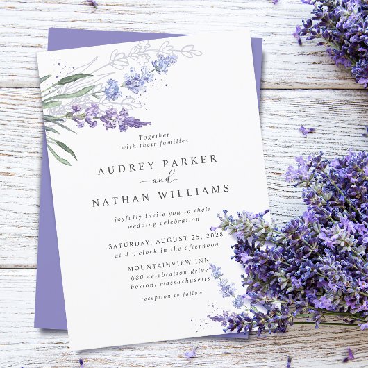 Romantische Waterverf Lavender Floral Wedding Kaart