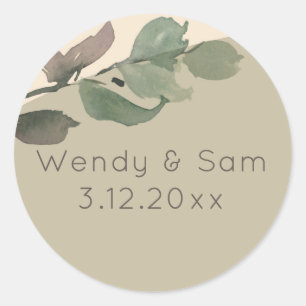 Romantische Waterverf Leaf Bruiloft Ronde Sticker