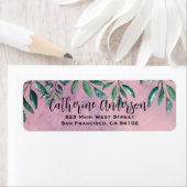 Romantische Waterverf Leafy Green Branches op roze Etiket (Insitu)