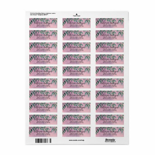 Romantische Waterverf Leafy Green Branches op roze Etiket (Full Sheet)