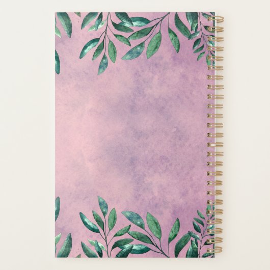 Romantische Waterverf Leafy Green Branches op roze Planner (Achterkant)