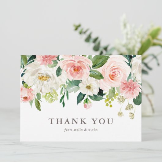 Romantische Waterverf lente bloei bruiloft Bedankkaart (Staand voorkant)