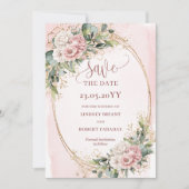 Romantische waterverf lichtroze eucalyptus Save Th The Date (Voorkant)