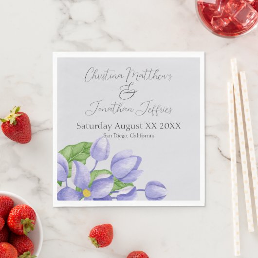 Romantische Waterverf Lila bloemen op Paars Servet (Insitu)