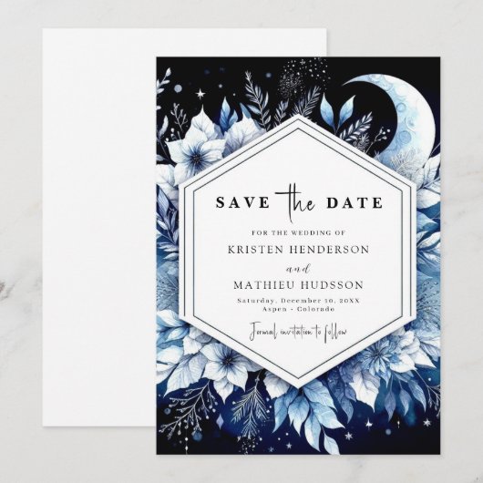 Romantische Waterverf Maanverlichte bruiloft Save The Date (Voorkant / Achterkant)
