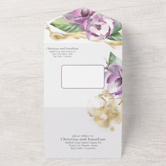 Romantische Waterverf Magnolia All In One Uitnodiging (Buitenkant)