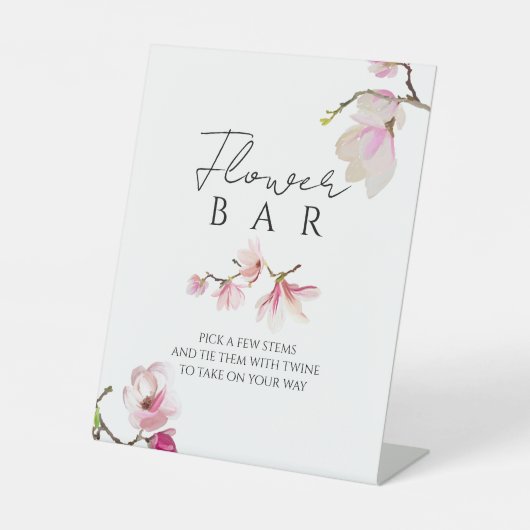 Romantische Waterverf Magnolia Bloemenbar Teken Reclamebord Met Voetstuk (Voorkant)