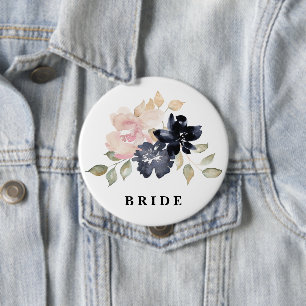 Romantische Waterverf marine Florals Wedding Bride Ronde Button 4,0 Cm