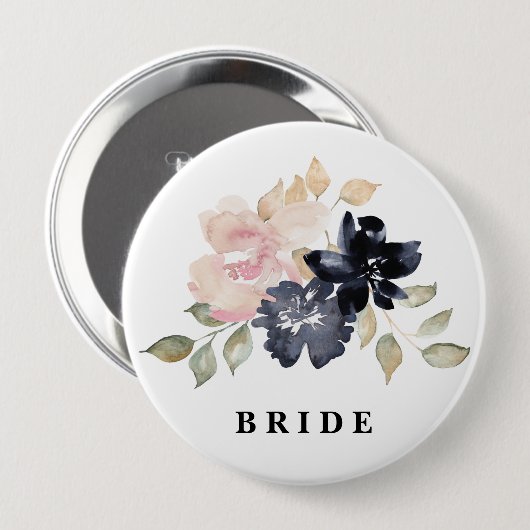 Romantische Waterverf marine Florals Wedding Bride Ronde Button 4,0 Cm (Voorkant /achterkant)