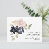 Romantische Waterverf marine Florals Wedding Recep Informatiekaartje (Staand voorkant)