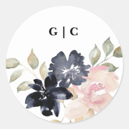Romantische Waterverf marine Florals Wedding Ronde Sticker