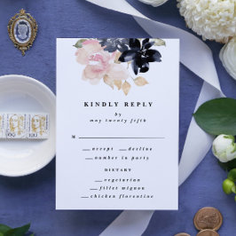 Romantische Waterverf marine Florals Wedding RSVP Kaartje