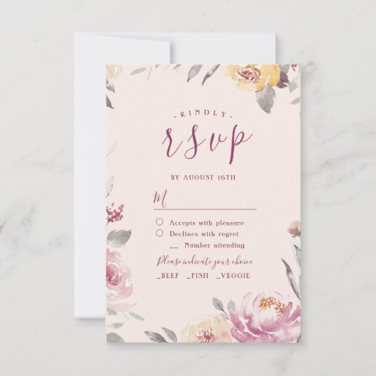 Romantische waterverf met bloemen RSVP (Voorkant)