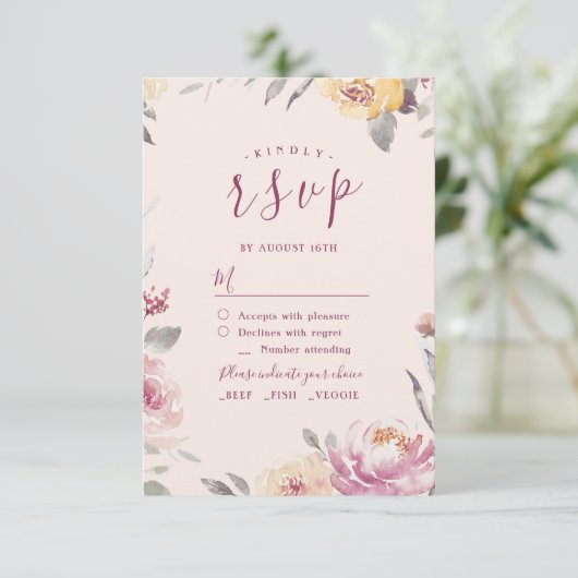 Romantische waterverf met bloemen RSVP (Staand voorkant)