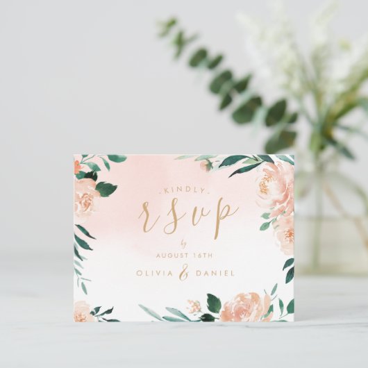Romantische waterverf met bloemen RSVP Briefkaart (Staand voorkant)