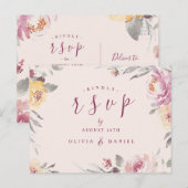 Romantische waterverf met bloemen RSVP Briefkaart (Voorkant / Achterkant)