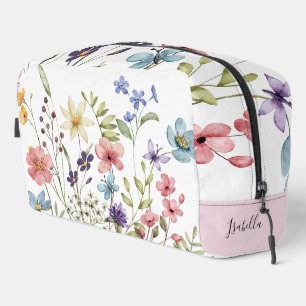 Romantische waterverf monogram naam met wilde bloe toilettasje