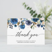 Romantische Waterverf Navy Blue Blush Roos Floral Bedankkaart (Staand voorkant)