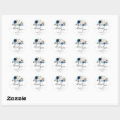Romantische Waterverf Navy Blue Blush Roos Floral Ronde Sticker (Vel)