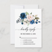 Romantische Waterverf Navy Blue Blush Roos Floral RSVP Kaartje (Voorkant)