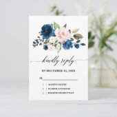Romantische Waterverf Navy Blue Blush Roos Floral RSVP Kaartje (Staand voorkant)