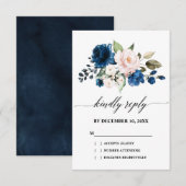 Romantische Waterverf Navy Blue Blush Roos Floral RSVP Kaartje (Voorkant / Achterkant)