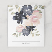 Romantische Waterverf Navy Florals Wedding Escort Plaatskaartje (Buitenkant ongevouwen)