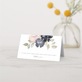 Romantische Waterverf Navy Florals Wedding Escort Plaatskaartje