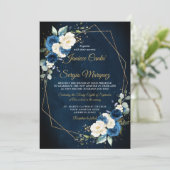 Romantische Waterverf Navy Ivory Floral Geometric Kaart (Staand voorkant)