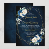 Romantische Waterverf Navy Ivory Floral Geometric Kaart (Voorkant / Achterkant)