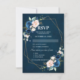 Romantische waterverf Navyblauwe bloem geometrisch RSVP Kaartje