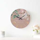 Romantische Waterverf Orchideeën op Dusty Blush Grote Klok (Huis)