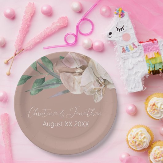 Romantische Waterverf Orchideeën op Dusty Blush Papieren Bordje (Feest)