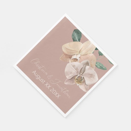 Romantische Waterverf Orchideeën op Dusty Blush Servet (Hoek)