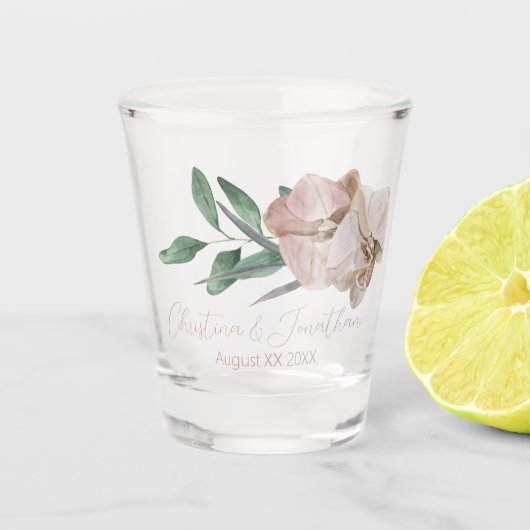 Romantische Waterverf Orchideeën Shot Glas (Voorkant)