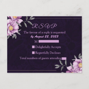 Romantische Waterverf Paars Peony Wedding RSVP Briefkaart
